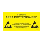 ESD Protected Area Sign - Spanish - Antistat - Sign read: "ATENCIÓN. ÁREA PROTEGIDA ESD. TOMAR PRECAUCIONES PARA MANIPULAR DISPOSITIVOS SENSIBLES DESCARGAS ELECTROSTÁTICAS."