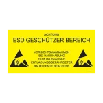 ESD Protected Area Sign - German - Antistat - Sign read: "ACHTUNG. ESD GESCHUTZER BEREICH. VORSICHTSMAßNAHMEN BEI HANDHABUNG ELEKTROSTATISCH ENTLADUNGSGEFÄHRDETER BAUELEENTE BEACHTEN."