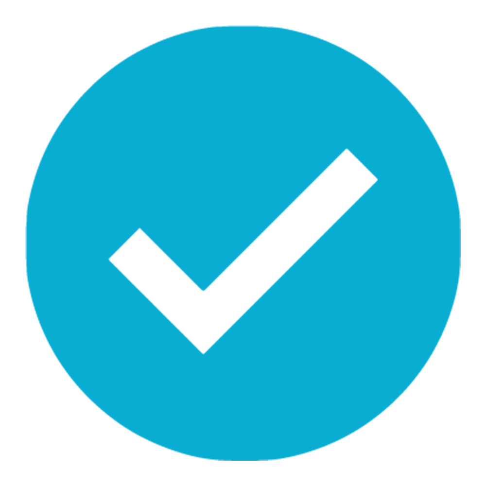 White tick in a blue circle