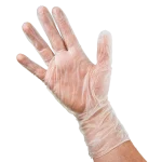 Vinyl gloves - translucent with 12 in length, hand with fingers slightly spread out
