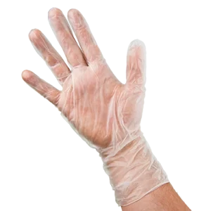 Vinyl gloves - translucent with 12 in length, hand with fingers slightly spread out