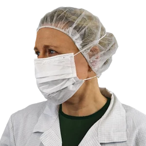 Headloop Face Mask, white, worn by a cleanroom operative