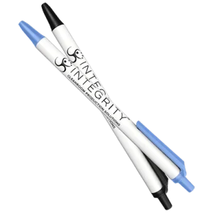 Cleanroom Pens - Blue and black, retractable style with rectangular clip. Integrity logo printed on the barrel of both