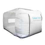 Portable cleanroom tent - from Monmouth Scientific - White with "Clean Tent" and "The worlds most portable cleanroom" printed on the side