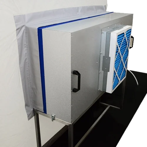 Portable cleanroom tent - close up of the cleanroom control system built into the side of the tent