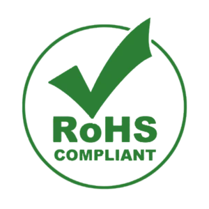 RoHS Compliant Logo - a green circle showing a large green tick and ROHS compliant in the centre, also in green.