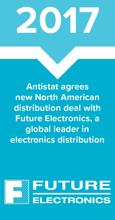 2017 - Antistat agrees North American distribution deal with Future Electronics, a global leader in electronics distribution