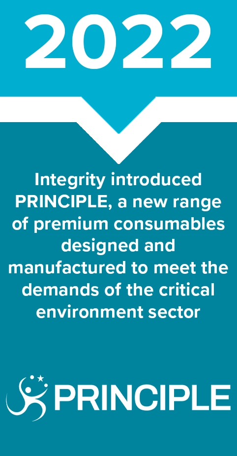 2022 - Integrity introduced PRINCIPLE, a new range of premium consumables designed and manufactured to meet the demands of the critical environment sector